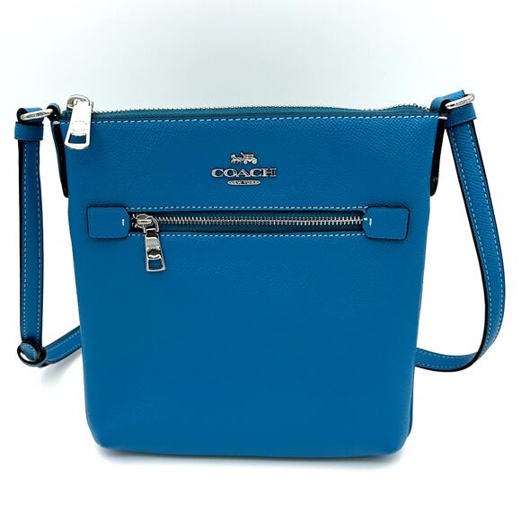 Coach Mini Rowan File Bag Crossbody Purse in Bright Blue Leather CE871 - Picture 1 of 4